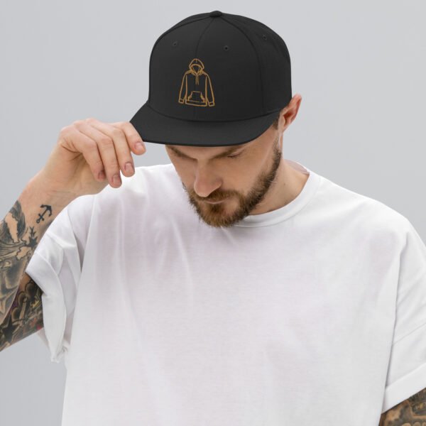 519Hodies snapback flat brim baseball hat in black with embroidered white logo on the front